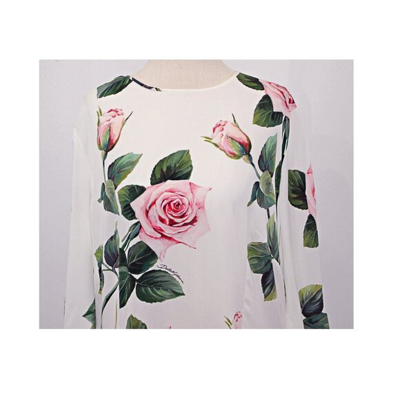 DOLCE & GABBANA Rose Print Stretch-Silk-Blend-Charmeuse Top US XXL = IT 54 $1545 - Picture 7 of 16